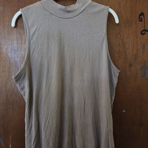 Cyrus Ribbed Mock Neck Tank Top - Taupe